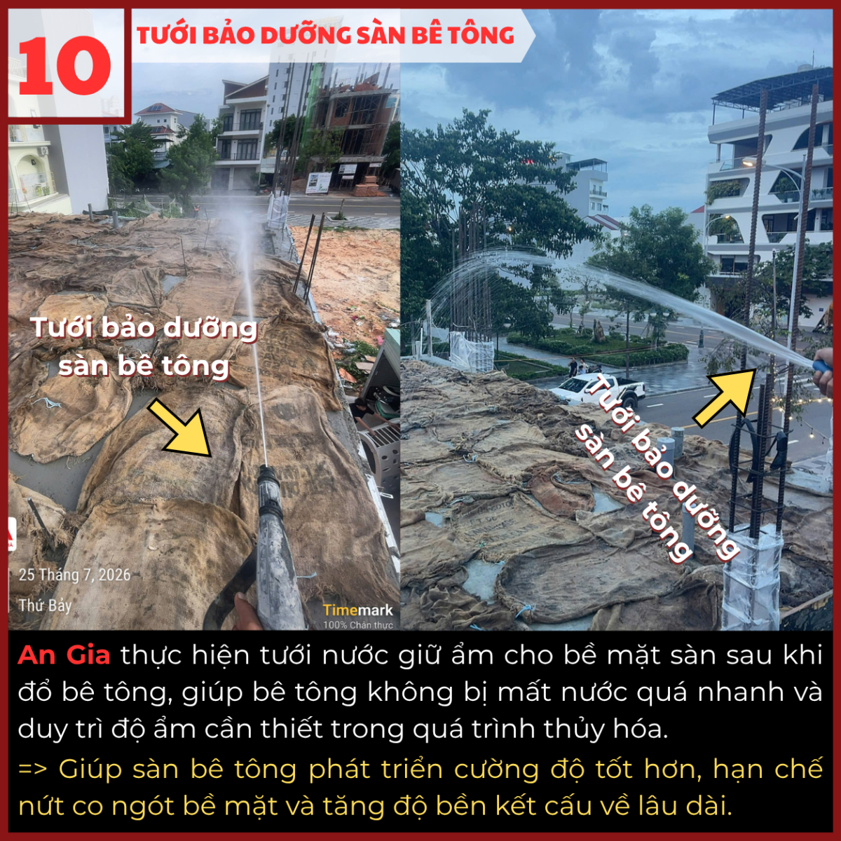 Tưới nước bảo dưỡng sàn bê tông tại công trình An Gia