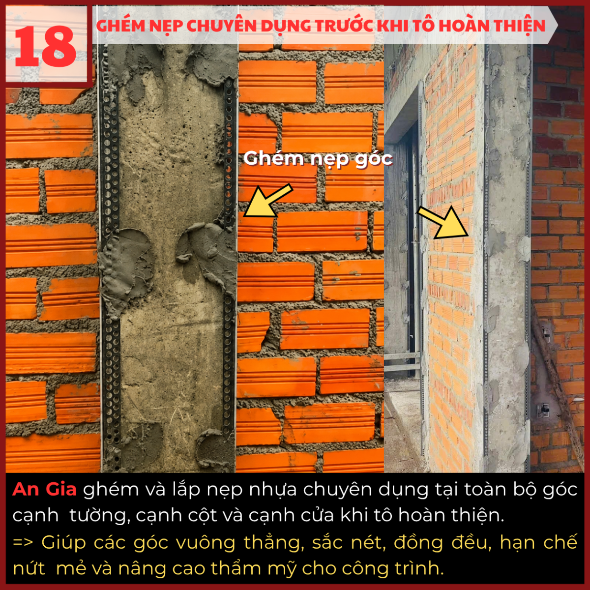 Ghém nẹp góc chuyên dụng trước khi tô hoàn thiện