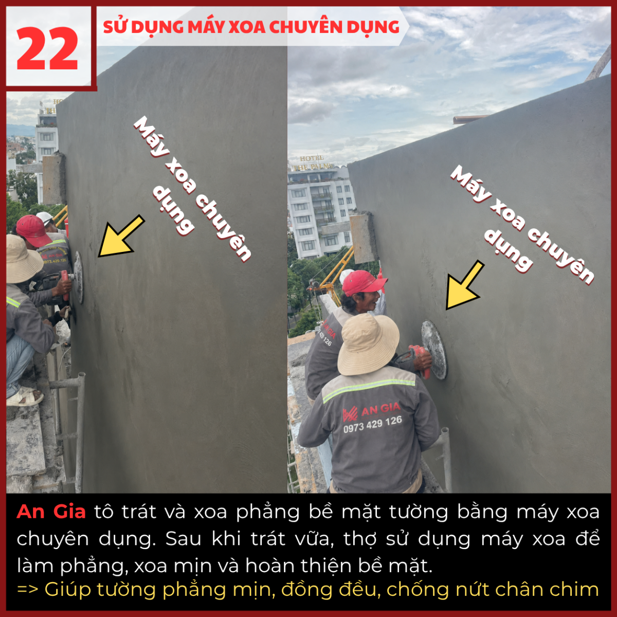 Sử dụng máy xoa chuyên dụng hoàn thiện bề mặt tường