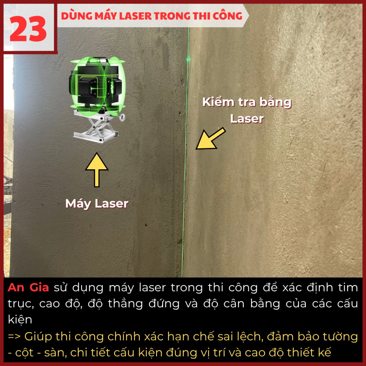 Sử dụng máy laser kiểm tra tim trục cao độ và độ thẳng