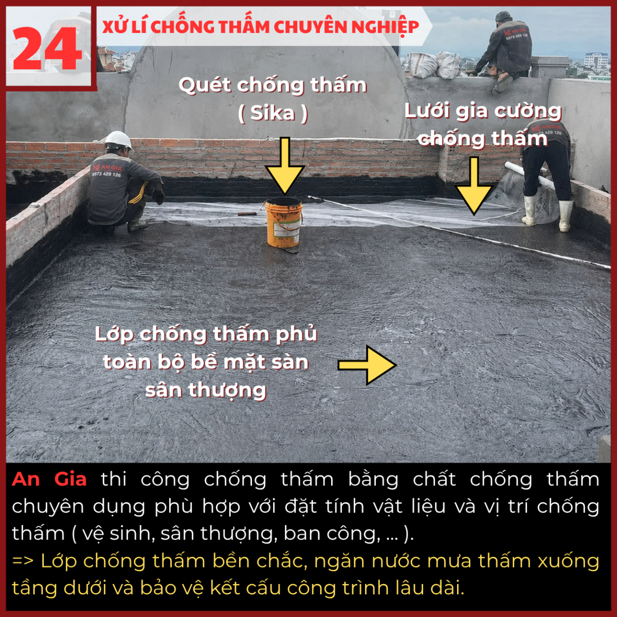 Thi công chống thấm sân thượng bằng vật liệu chuyên dụng
