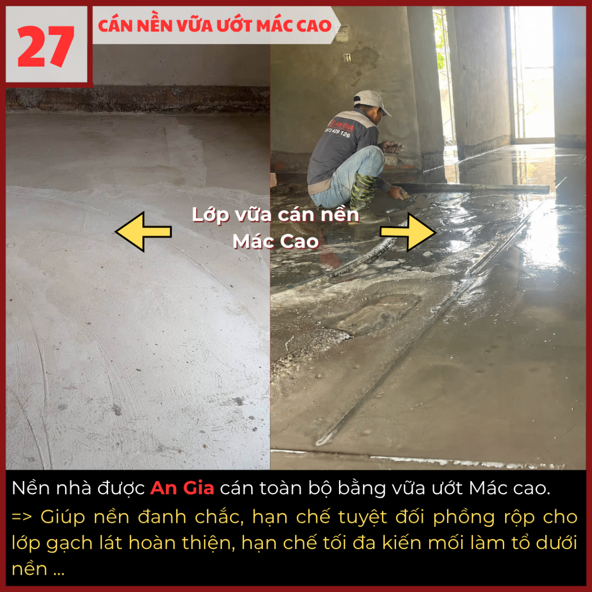 Cán nền bằng vữa ướt mác cao trước khi lát gạch