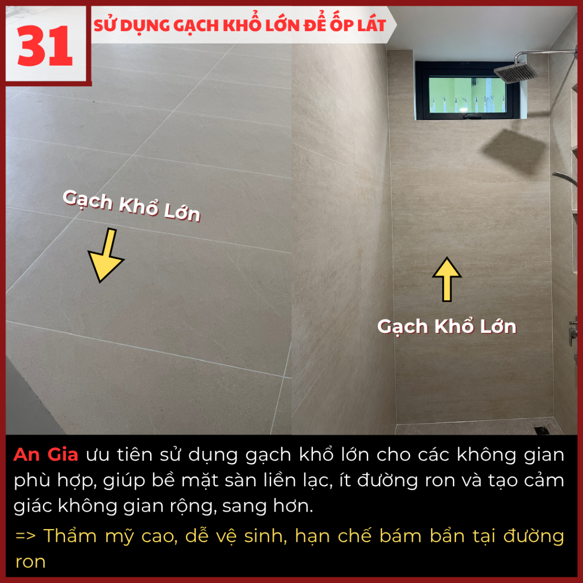 Sử dụng gạch khổ lớn để ốp lát tại công trình An Gia