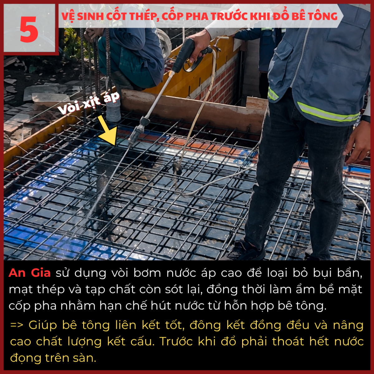 Vệ sinh cốt thép và cốp pha trước khi đổ bê tông
