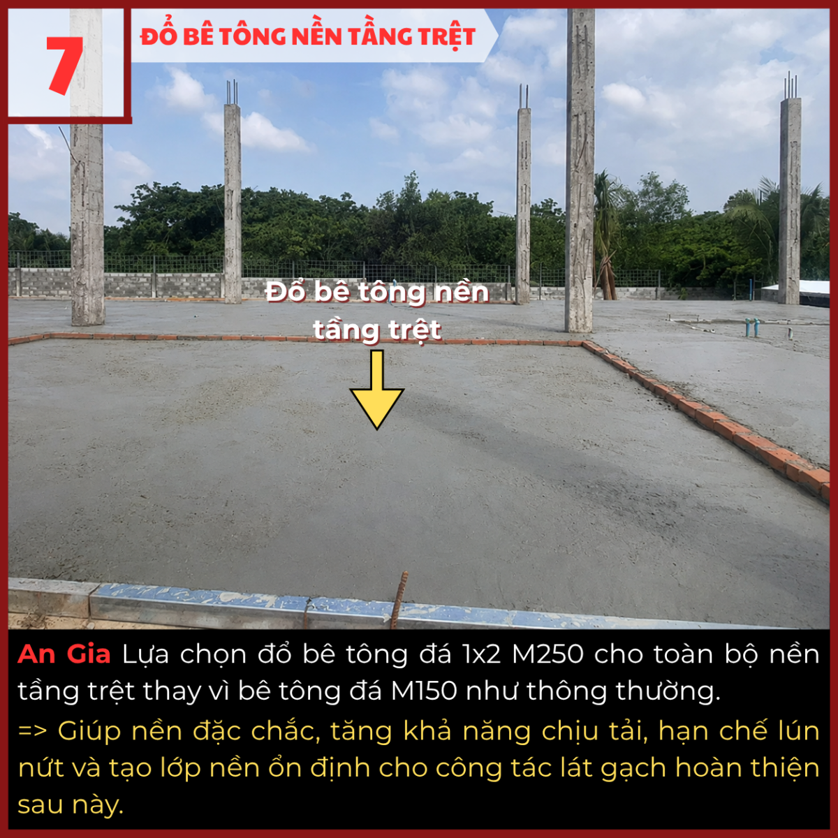 Đổ bê tông M250 cho nền tầng trệt công trình An Gia